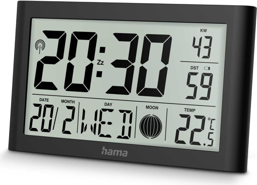 Hama Digitale Wanduhr Martinique, Funkuhr mit Thermometer/Hygrometer, Schwarz (00222217) afbeelding 1
