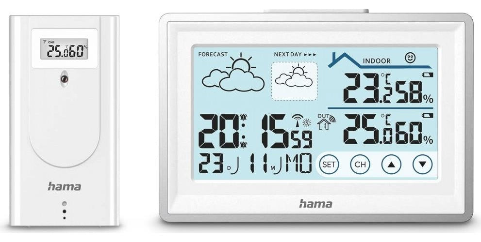 Hama Wetterstation Bahamas, mit Außensensor, Funk, Wecker, Raumklima, Weiß (00222228) afbeelding 1