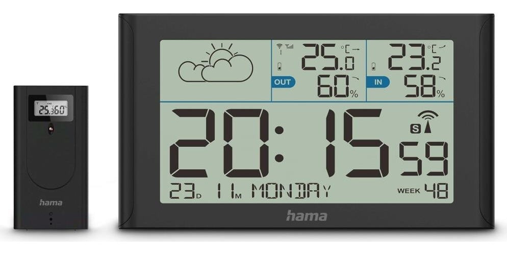 Hama Wetterstation Sylt, mit Außensensor, Funk, Wecker, Schwarz (00222216) afbeelding 1