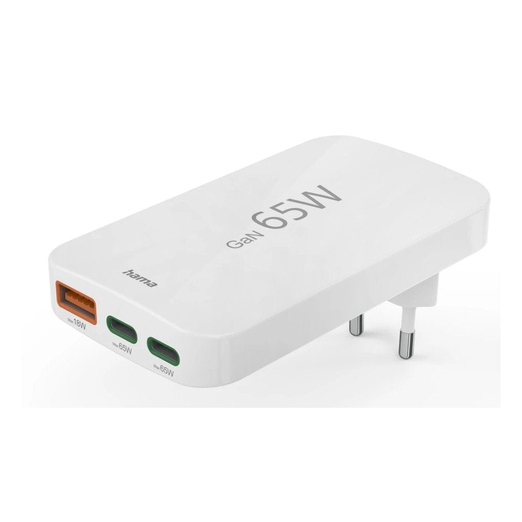 Hama Flat Charger GaN Universal USB-C Notebook Power Adapter PD 5-20V/65W White