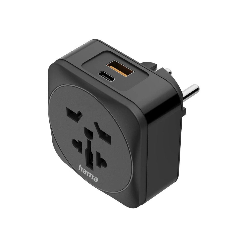 Hama Travel Adapter Type E/F 3-pin EU 1x USB-C 1x USB-A PD 20W Black