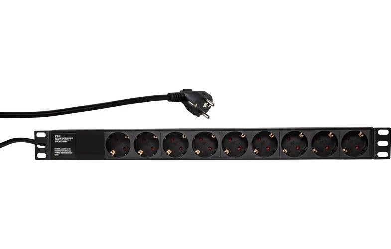 LogiLink - Stromverteilungseinheit (Rack - einbaufähig) - Wechselstrom 250 V - Eingabe, Eingang CEE 7/7 - Ausgangsanschlüsse: 9 (Stromversorgung) - 1U - 48.3 cm (19") - Schwarz, RAL 9005 afbeelding 1