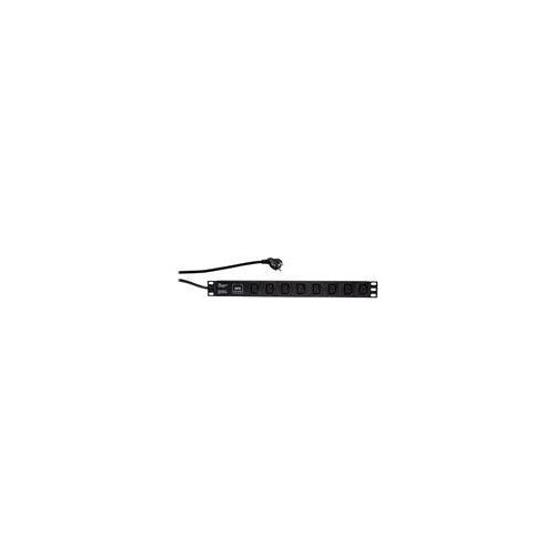 Logilink - Stromverteilungseinheit (Rack - einbaufähig) - Wechselstrom 230 V - Eingabe, Eingang power CEE 7/7 - Ausgangsanschlüsse: 8 (power IEC 60320 C13) - 1U - 48.3 cm (19") - 2 m Schnur - Schwarz, RAL 9005 (PDU8A01) afbeelding 1