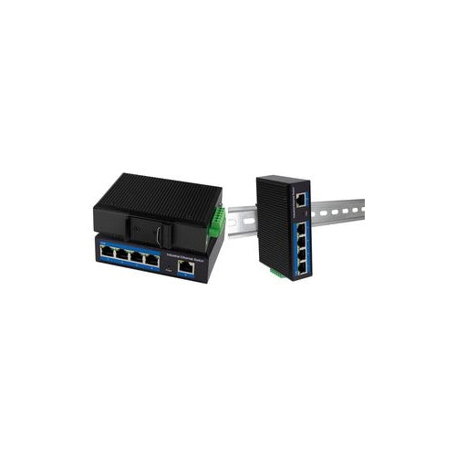 LogiLink Industrial Fast Ethernet Switch, 5-Port, Unmanaged 10/100Base-TX RJ45, Plug & Play, schwarzes Metallgehäuse, - 1 Stück (NS200) afbeelding 1