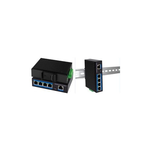 LogiLink Industrial Gigabit Ethernet PoE Switch, 5 Port 10/100/1000 Base-TX RJ45, Unmanaged, Plug & Play, schwarzes - 1 Stück (NS202P) afbeelding 1