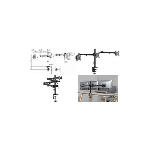 LogiLink - Befestigungskit (Tischmontage) - einstellbarer Doppelarm - für 3 Monitore - Armlänge: 658 mm - Kunststoff, Stahl, Aluminium - Schwarz - Bildschirmgröße: 43.2-68.6 cm (17"-27") (BP0173) afbeelding 1
