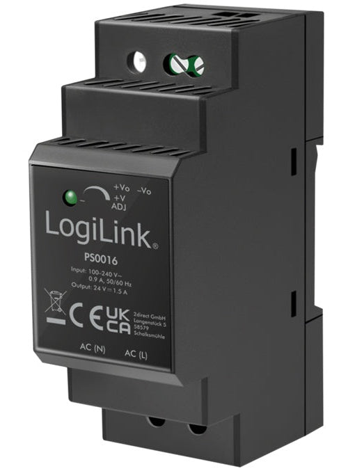 LogiLink Zub DIN Rail Power Supply Unit Black (PS0016) afbeelding 1