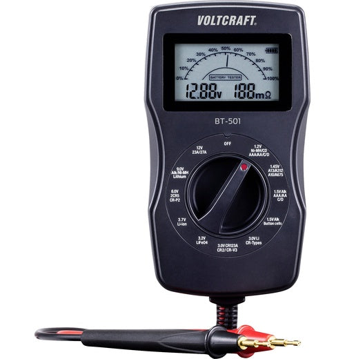 VOLTCRAFT Batterietester BT-501 Messbereich (Batterietester) 1,2 V, 1,5 V, 3 V, 6 V, 3,7 V, 9 V, 12 V Batterie, Akku (BT-501) afbeelding 1