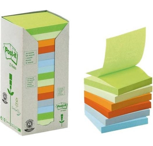 Post-it® Recycling Z-Notes Haftnotizen farbsortiert, 16 Blöcke (R330-1RPT) afbeelding 1