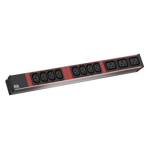 Bachmann IT PDU Basic - Stromverteilungseinheit (Rack - einbaufähig) - Wechselstrom 230 V - 1-phasig - Eingabe, Eingang IEC 60320 C20 - Ausgangsanschlüsse: 11 (IEC 60320 C13, IEC 60320 C19) - 1U - 48.3 cm (19") - 2 m - Schwarz afbeelding 1