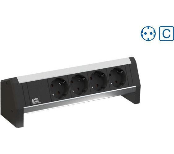 Bachmann DESK 1 - Steckdosenleiste - Wechselstrom 250 V - Eingabe, Eingang GST18i3 - Ausgangsanschlüsse: 3 (3 x Stecker CEE 7/3) - 1 m Schnur - Schwarz, RAL 9005 afbeelding 1