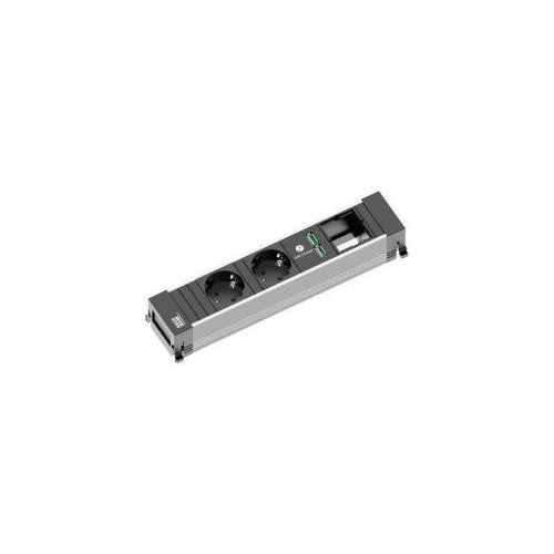 Bachmann POWER FRAME - Größe M - Steckdosenleiste - Wechselstrom 250 V - Eingabe, Eingang GST18i3 - Ausgangsanschlüsse: 2 (2 x USB, 2 x CEE 7/3) - 20cm Schnur - black, eloxiertes Aluminium (916.0514) afbeelding 1
