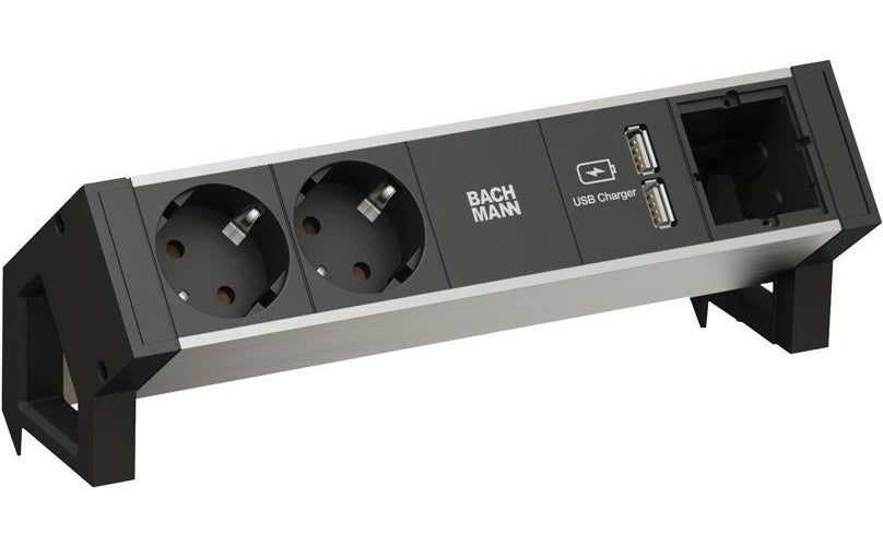 DESK2 ALU BLACK 1xABD 2xSchutzkontakt 1xUSBCharger (937.001) afbeelding 1