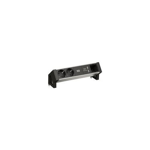 Bachmann DESK 2 ALU BLACK - Steckdosenleiste - Wechselstrom 250 V - Eingabe, Eingang GST18i3 - Ausgangsanschlüsse: 2 (2 x USB, 2 x CEE 7/3) - 20cm Schnur - Grau, Schwarz, RAL 9005 (937.111) afbeelding 1