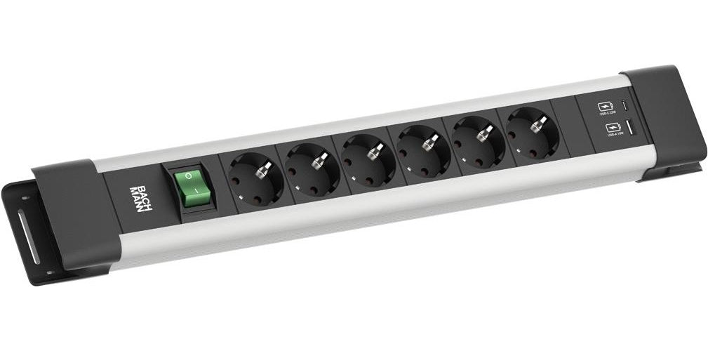 Bachmann CONNECTUS 6xCEE7/31xSchalter 1xUSB A/C 22W 2.0m CEE7/7 Grau (BM005920) afbeelding 1