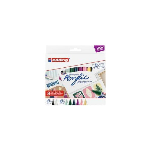 Edding Acrylic Schwarz - Blau - Braun - Grün - Hellblau - Pink - Violett - Weiß - Gelb 8 Stück(e) (4-SES8N) afbeelding 1