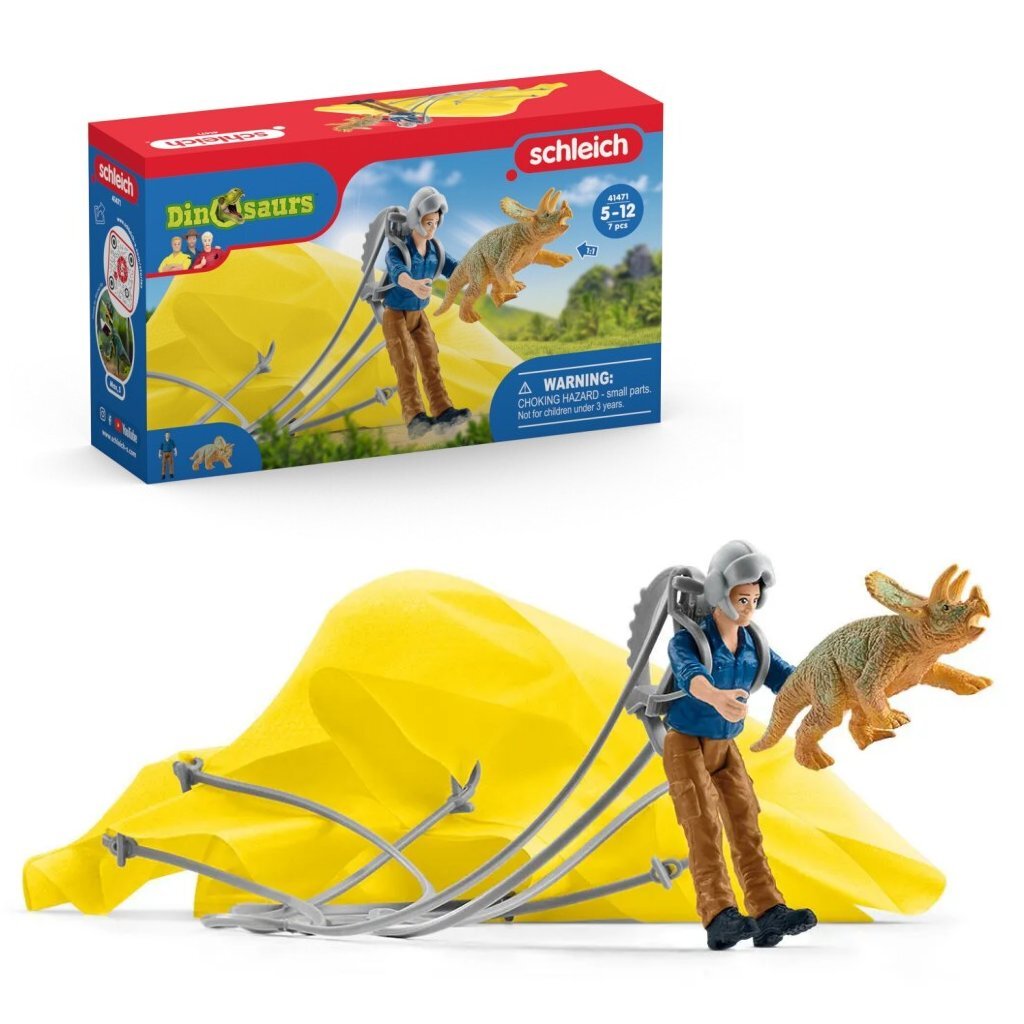 Schleich Dinosaurs Parachute Rescue - Triceratops Adventure - Suitable for Ages 5+