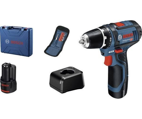Bosch GSR Professional 12V-15 - Bohrer/Schrauber - schnurlos - 2 Geschwindigkeiten 10 mm - 30 N·m - 2 Akkus - 12 V (060186810G) afbeelding 1