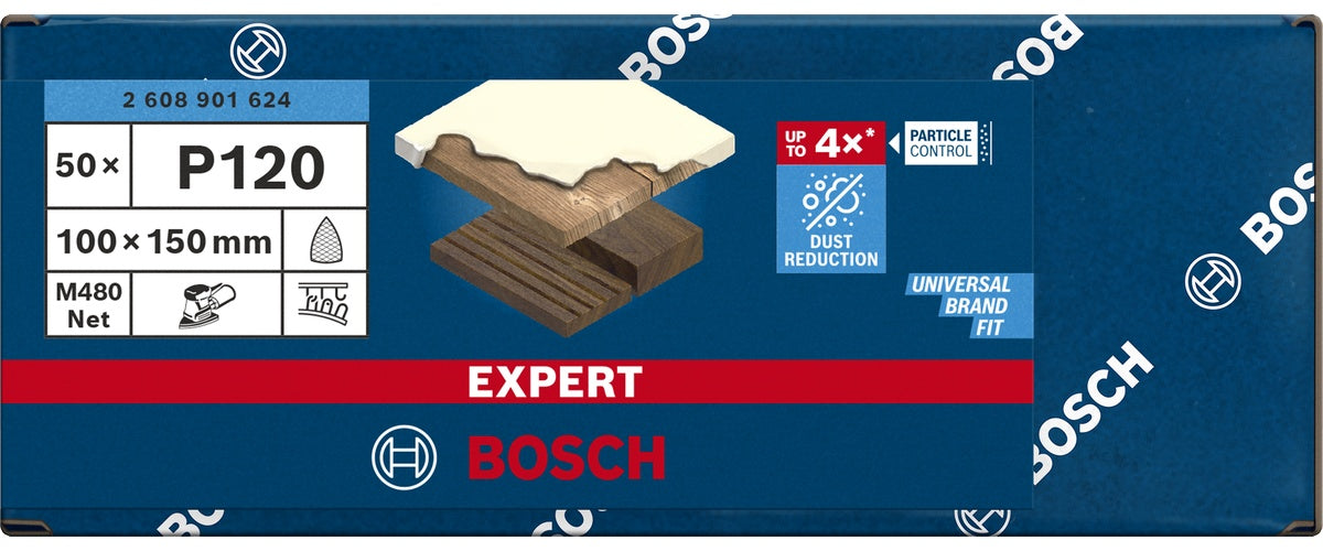 Bosch Accessories 2608901624 Schleifnetz für Multischleifer Körnung 120 (L x B) 150 mm x 100 mm 50 St. (2608901624) afbeelding 1