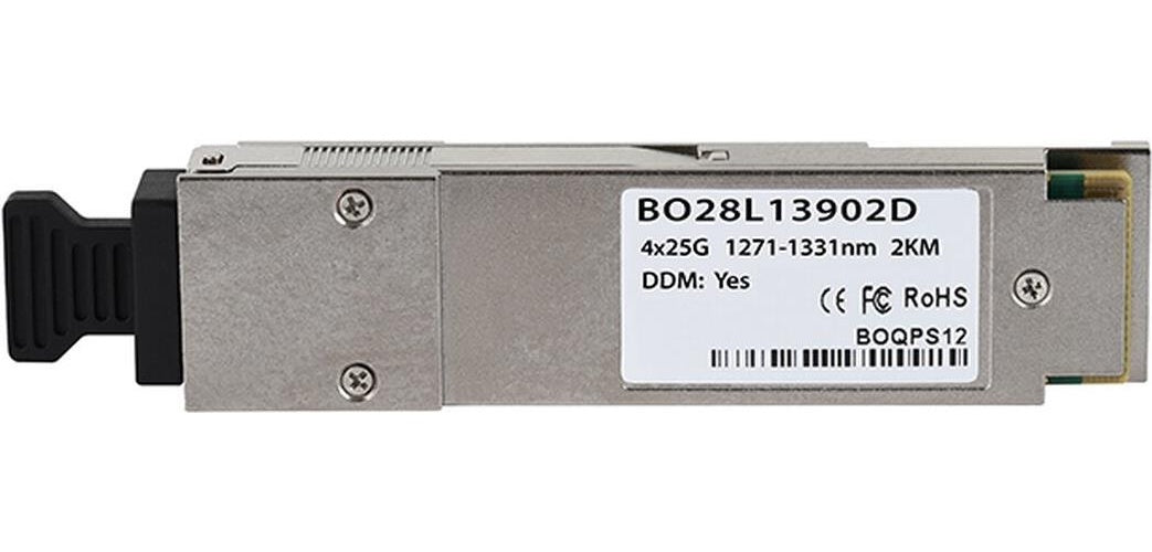 Kompatibler HPE X150 JH420A QSFP28 Transceiver, MPO/MTP Anschluss, 100GBASE-PSM4, Singlemode Fiber, 4xWDM, 2KM, 0°C/+70°C, DDM (JH420A-BO) afbeelding 1