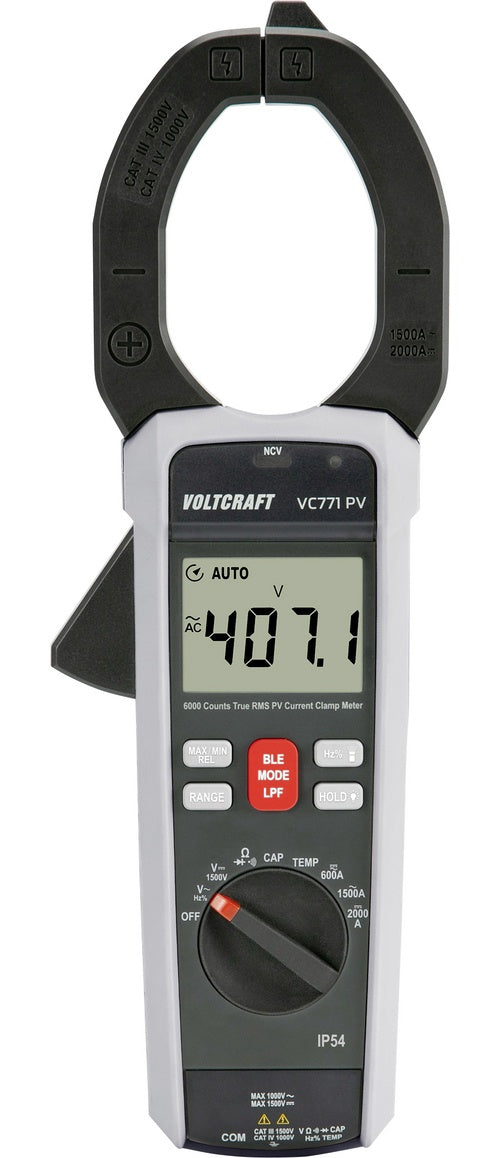 Voltcraft VC771 PV STROMZANGE 2000 A (DC), 1500 A (AC) digital CAT III 1500 V, CAT IV 1000 V, LPF, iOS APP, Android APP (VC-15078310) afbeelding 1