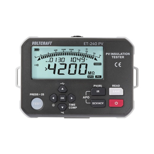 Voltcraft ET-240 PV Isolationsmessger?t  125 V,250 V,500 V,1000 V 4000 M?<br><br>ET-240 PV PV Isolationstester 1000V 4G?<br><br>Spannungsmessung: 1000 V/DC, 600 V/AC<br>Pr?fspannungen 125/250/500/1000 V<br>Isolationsmessung bis 4 G?<br>Entl afbeelding 1