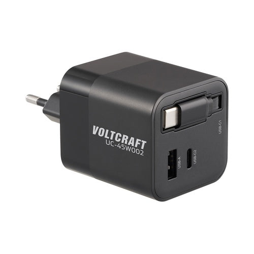 VOLTCRAFT UC-45W002 USB Ladegerät 45 W 1x USB-A, 2x USB-C® USB PD Schwarz Innenbereich GaN, USB Power Delivery (USB-PD), Schnellladegerät (VC-17330925) afbeelding 1