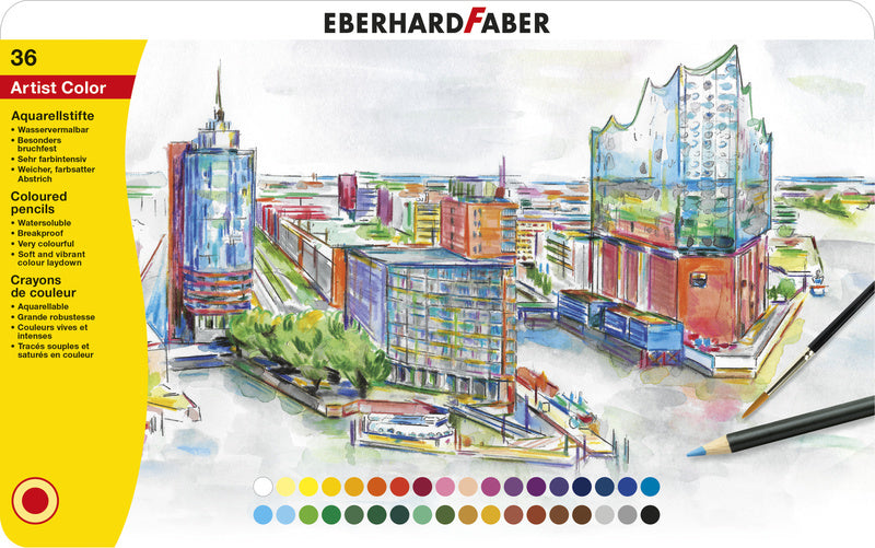 Eberhard Faber EF-516036 Watercolor Pencil Metal Case 36 Pieces