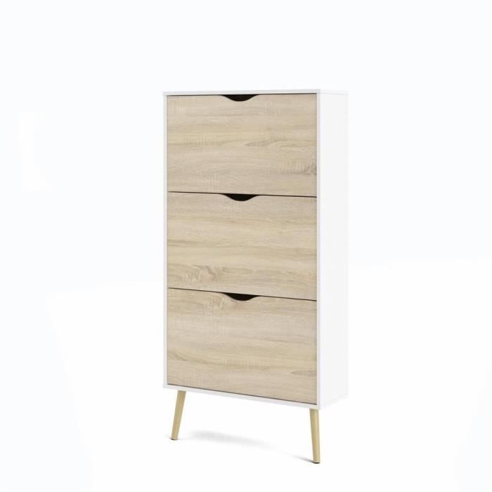 Shoe Cabinet - White/Oak - 12 Pairs - Solid Wood Flared Legs - 70.2 x 23.9 x 138.9 cm - ARO