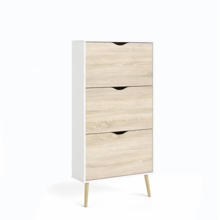 Shoe Cabinet - White/Oak - 12 Pairs - Solid Wood Flared Legs - 70.2 x 23.9 x 138.9 cm - ARO