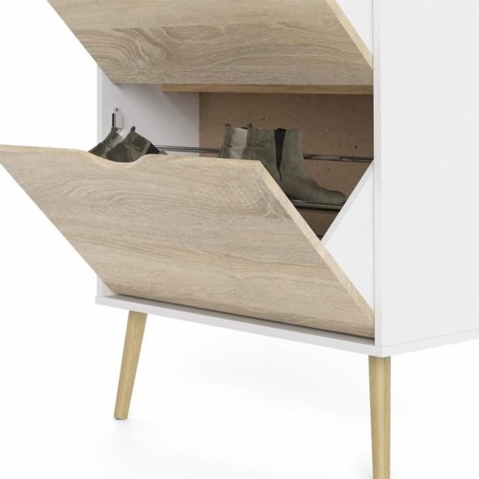 Shoe Cabinet - White/Oak - 12 Pairs - Solid Wood Flared Legs - 70.2 x 23.9 x 138.9 cm - ARO