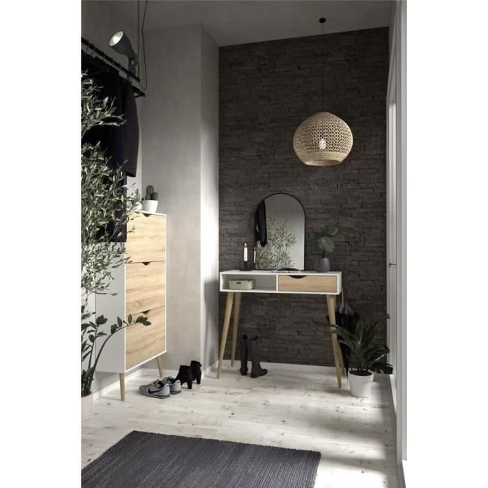Shoe Cabinet - White/Oak - 12 Pairs - Solid Wood Flared Legs - 70.2 x 23.9 x 138.9 cm - ARO