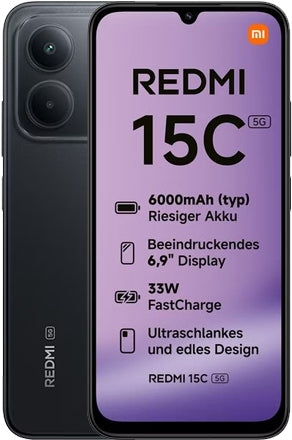 Xiaomi Redmi 15C 5G Dual Sim 4GB RAM 128GB - Midnight Black [Energieklasse A] (MZB0LINEU)