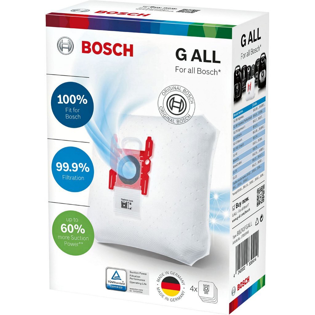 Bosch BBZ41F G ALL Powerpro Dust Bags - 4 Pieces for Vacuum Cleaners