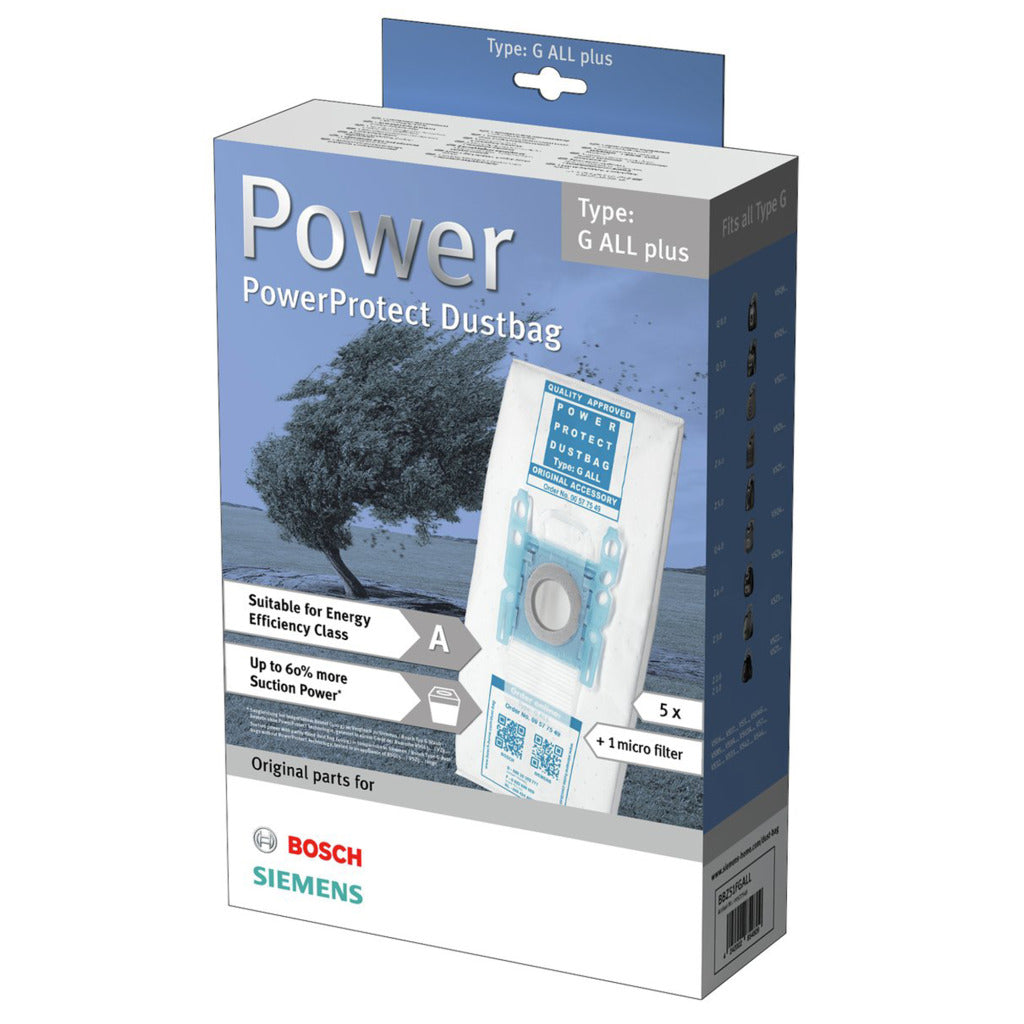 BOSCH SIEMENS Vacuum Cleaner Bag Type G PowerProtect Dust Bag 5 Pieces BBZ51FGALL