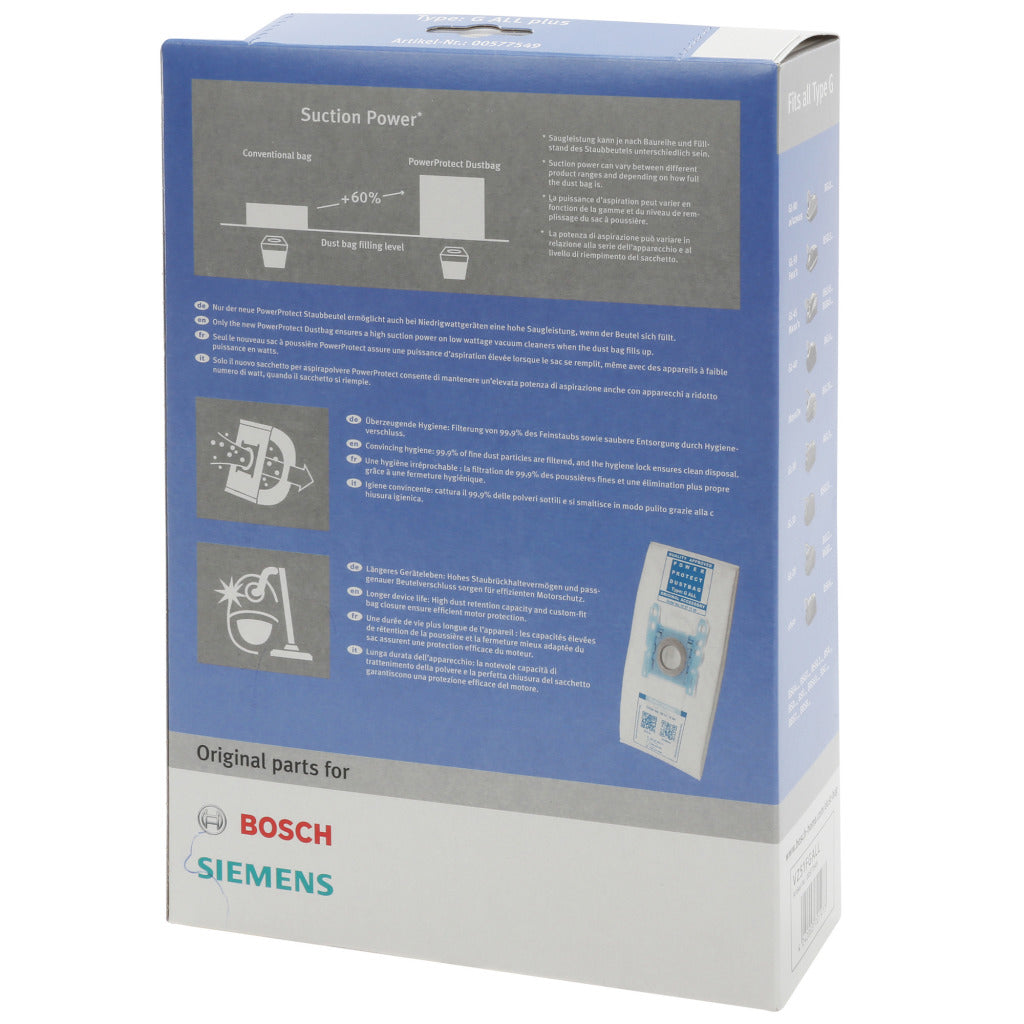 BOSCH SIEMENS Vacuum Cleaner Bag Type G PowerProtect Dust Bag 5 Pieces BBZ51FGALL
