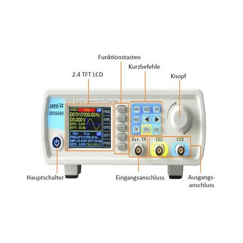 Joy-it JDS6600-LITE Funktionsgenerator netzbetrieben 15 MHz - 0.01 µHz 2-Kanal Dreieck, Rechteck, Signal, Sinus, Lorentzkurve, Arbiträr, Puls, Rauschen (JDS6600-LITE) afbeelding 1
