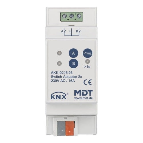 MDT AKK-0216.03 Schaltaktor 2-fach, 2TE, REG, 16A, 70µ (AKK-0216.03) afbeelding 1