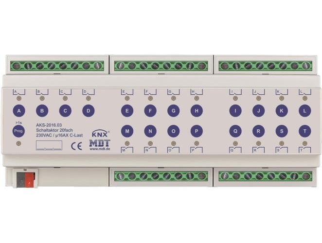 MDT - Schaltaktor 20-fach, 12TE REG, 16A, 230VAC, C-Last, 140ìF (AKS-2016.03) afbeelding 1