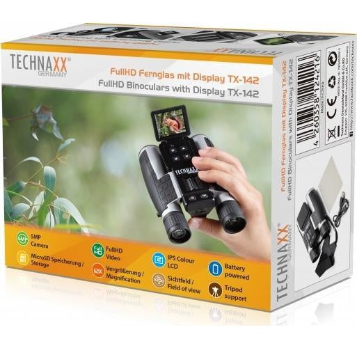 Technaxx Fernglas mit Digitalkamera TX-142 12-fach 25 mm Binokular Schwarz/Silber 4863 (4863) afbeelding 1