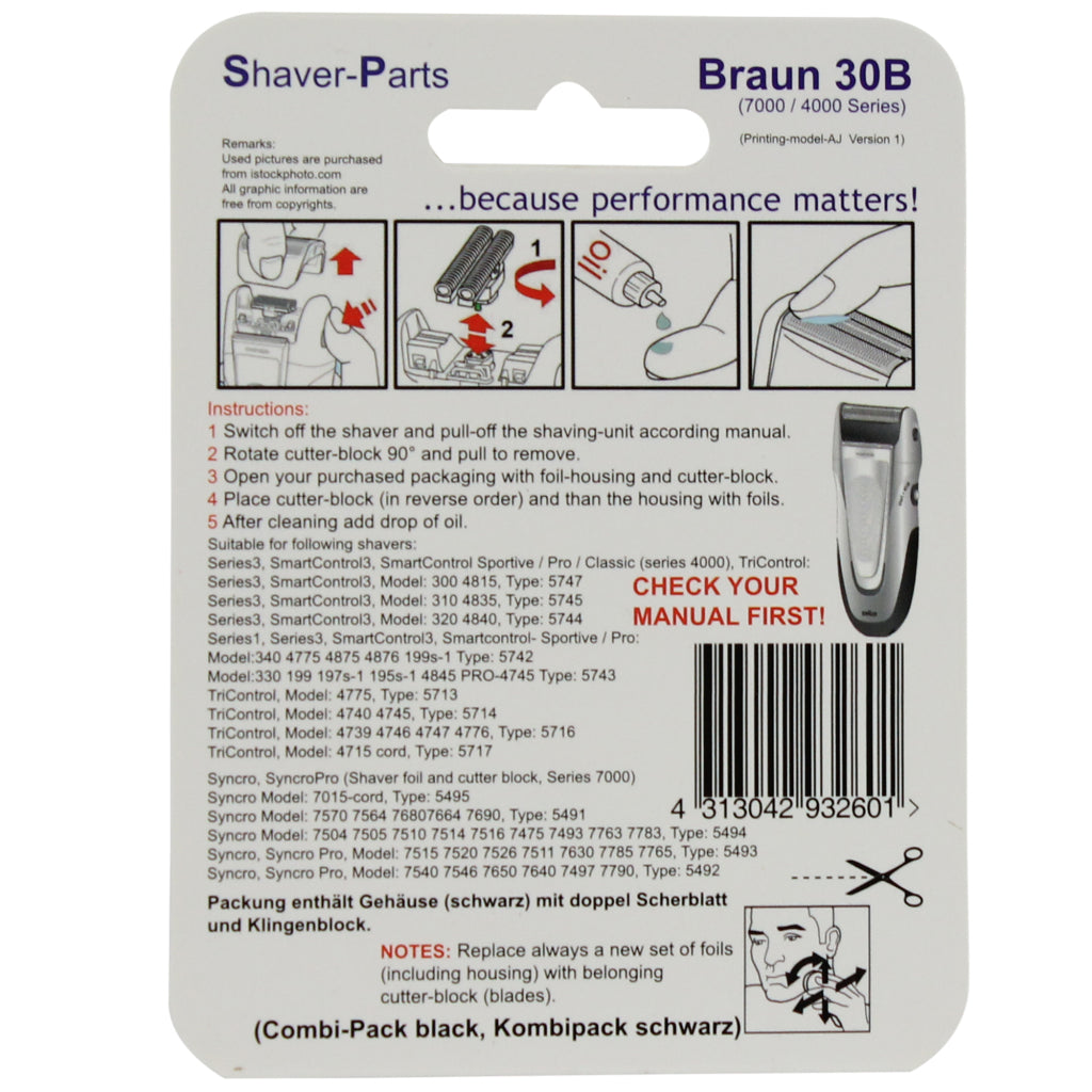 Braun Combipack 30b Shaver Parts for Series 1,3, SmartControl