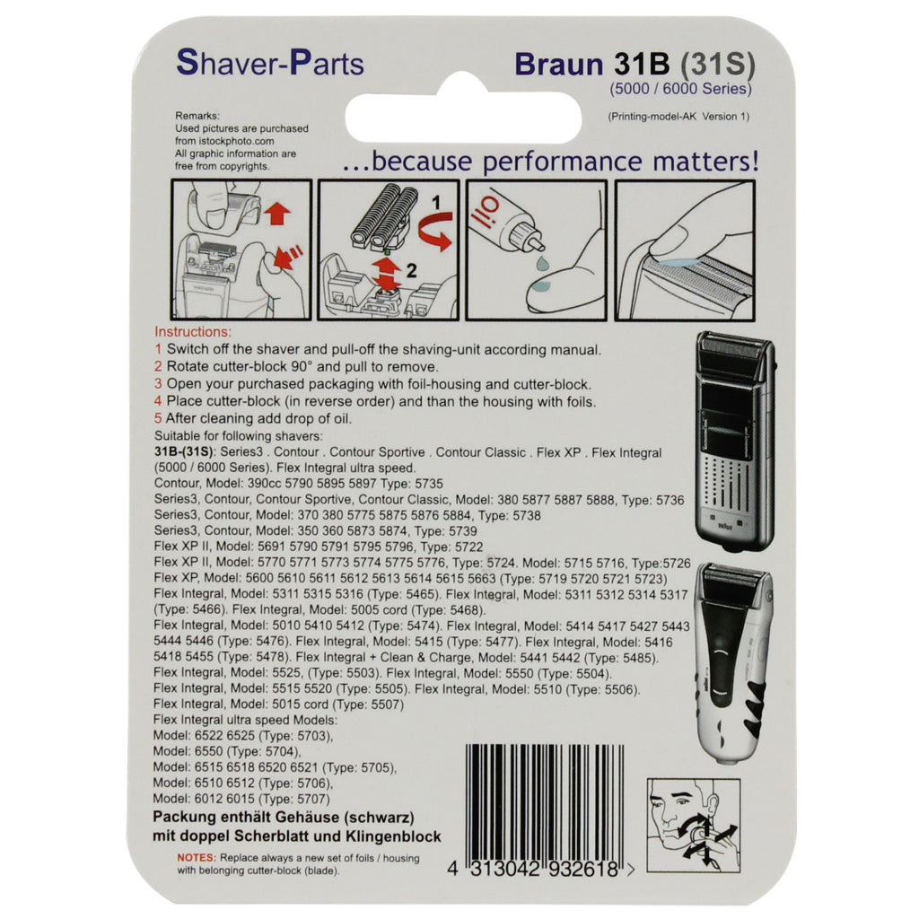 Braun Combipack 31b Shaver Parts for Series 3, Contour, Flex XP