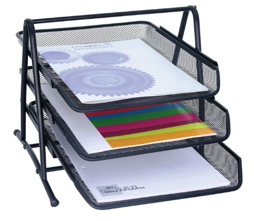 WEDO Office Letter Tray, Wire Metal, 3 Trays, Black Powder-Coated, Suitable for C4 Format (65 801)