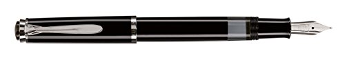 Pelikan M 205 Fountain Pen - Medium Nib - Black with Polished Stainless Steel Nib - Piston Mechanism (971770)