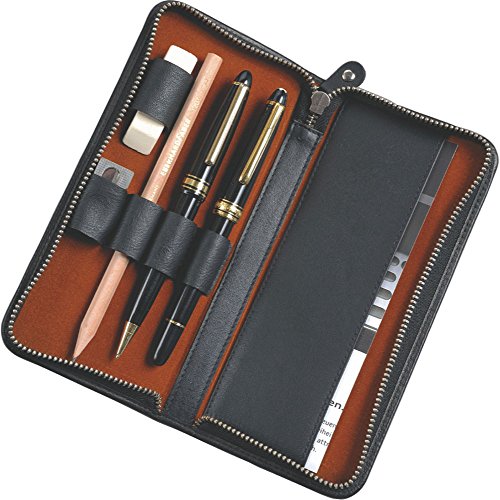 Alassio Pen Case for 3 Pens Black Leather with USB Loops