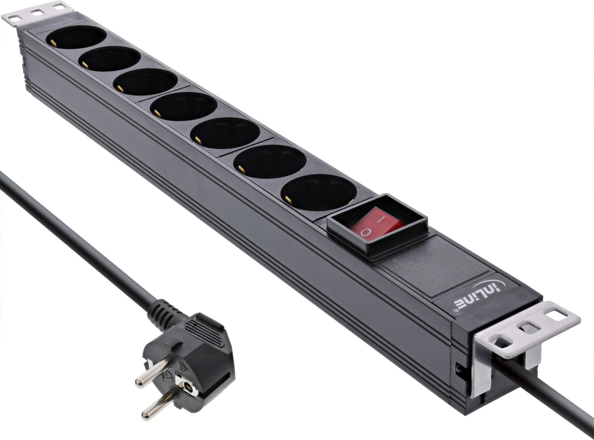 InLine® 19" Power Strip 7-Way with Switch, 2 m, Black (16411S)