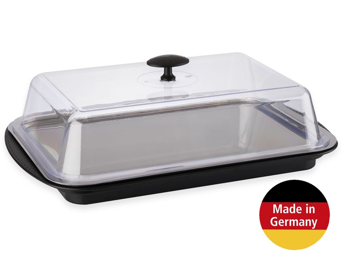 APS Thermo Tray Set Square Black/Transparent 1 Sturdy Bowl 1 Stainless Steel Tray (9091)