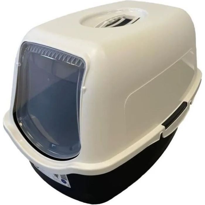 PET DESIGN SACHA Cat Litter Box - 56 x 40 x 39 cm - Black and White