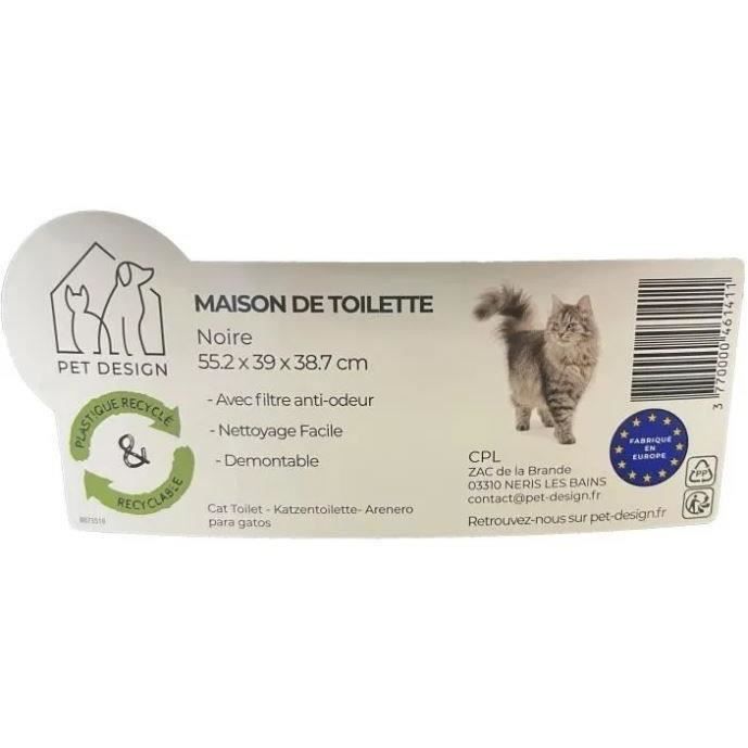 PET DESIGN SACHA Cat Litter Box - 56 x 40 x 39 cm - Black and White