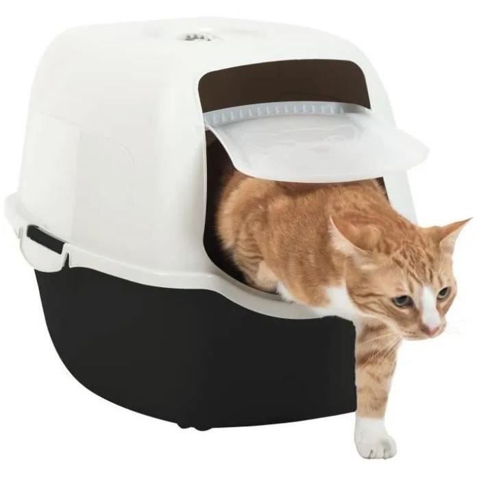 PET DESIGN SACHA Cat Litter Box - 56 x 40 x 39 cm - Black and White